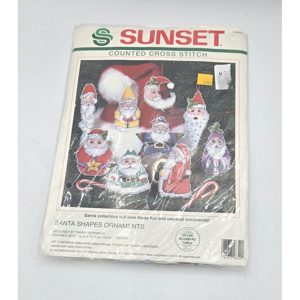 Vintage Sunset Santa Shapes Cross Stitch‎ Ornament Kit